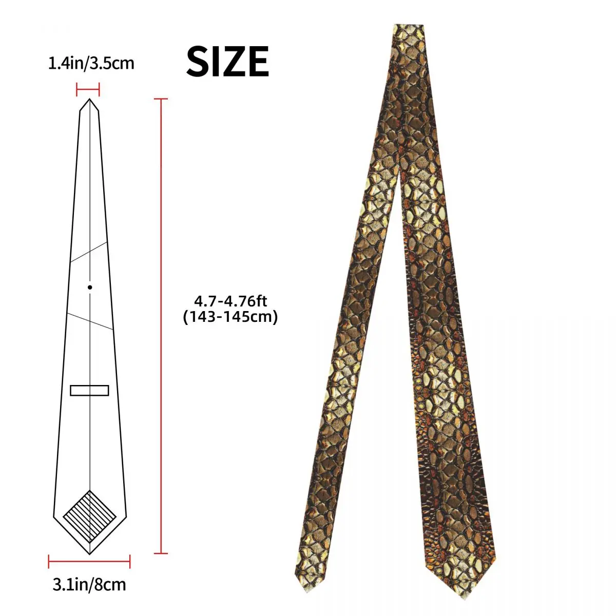 Snake Skin Bronze Snake Serpent Animal Print Viper Fashion Necktie for Men Silk Slim Neck Ties Party Accessories Tie Gravatas