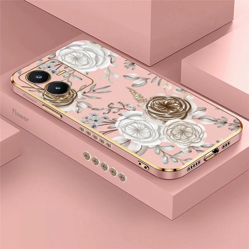 الفاخرة تصفيح جراب هاتف ل Vivo Y20 2021 Y18 Y17S Y16 Y21 Y21E Y21S Y21A Y20i Y20A Y20G غطاء نمط زهرة السيليكون #1