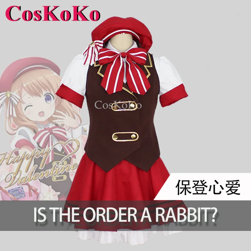 

CosKoKo Hoto Kokoa Cosplay Costume Anime Is the Order A Rabbit Sweet Lovely Red Maid Dress Halloween Party Role Play Clothing