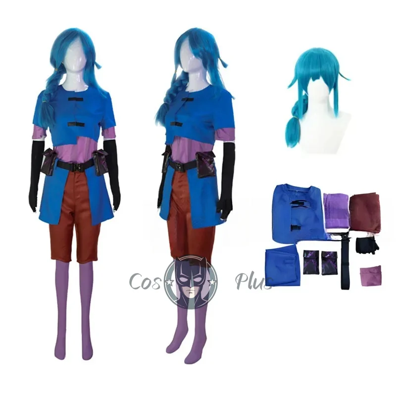 

Аниме Arcane Косплей Jinx Детский костюм Парик Игра LOL Powder The Loose Cannon Униформа Пальто Брюки Одежда