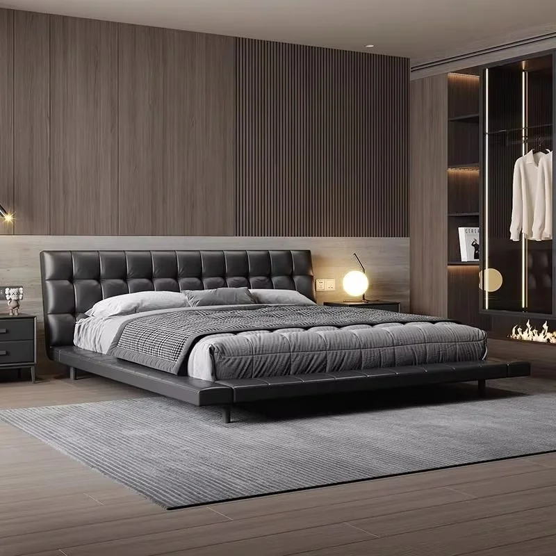 Luxury Black Designer Double Bed Frame Headrest Loft Queen Home Double Bed Full Size Sleeping Letto Matrimoniale Furniture