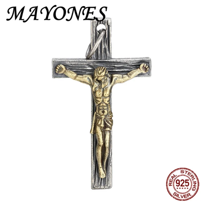 

Mayones Original Handmade Real S925 Silver Jewelry Personalized Retro Thai Trendy Jesus Cross Pendant For Man