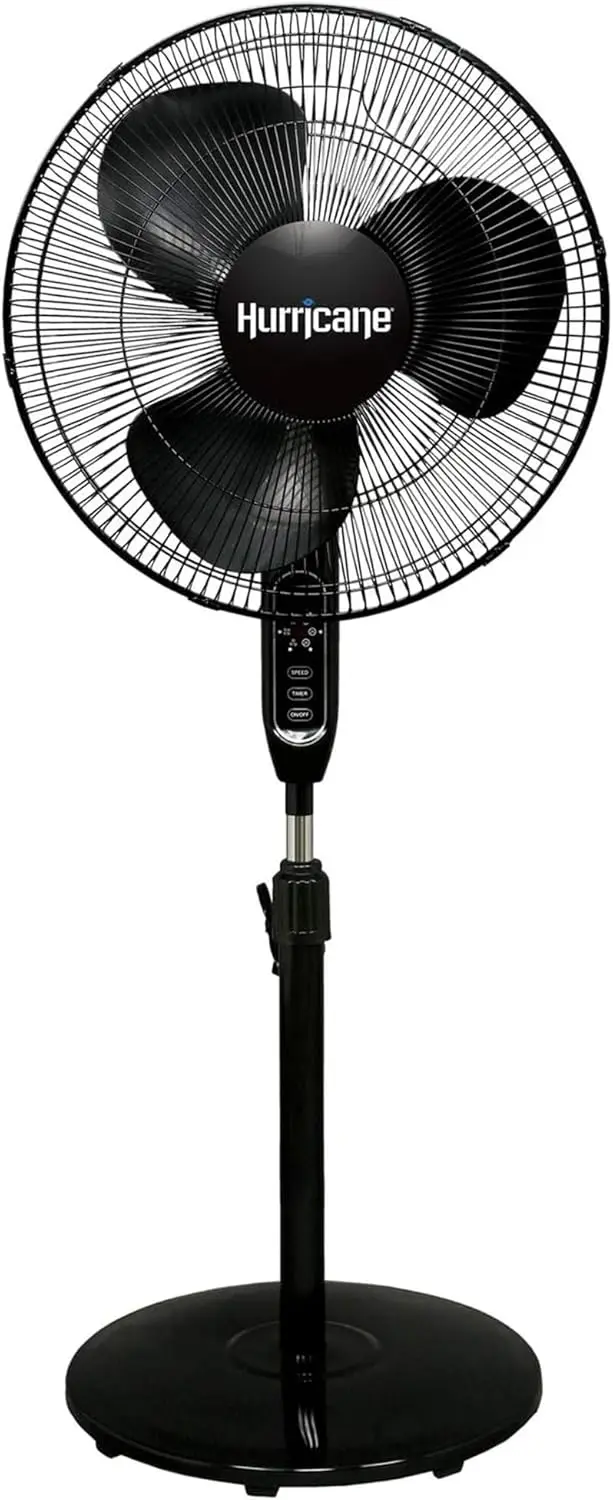 

Supreme Oscillating Pedestal Stand Fan with 3 Quiet Speeds, Black, 16" - Corded Electric Air Cooling Unit with Remote C