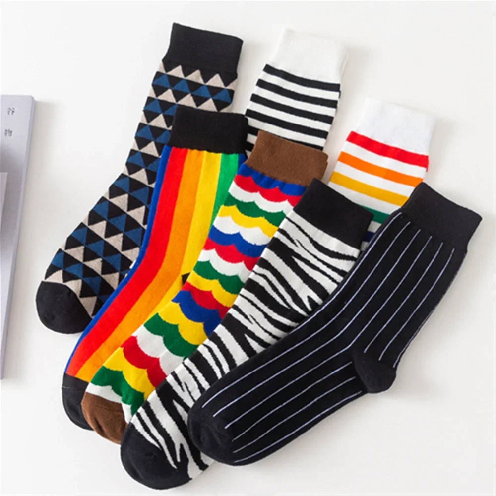 Dropship Happy Funny Art Dress Color Lot Men\'s Winter Fashion Socks Rainbow Set Colorful Stripes Sokken Business Unisex Casual