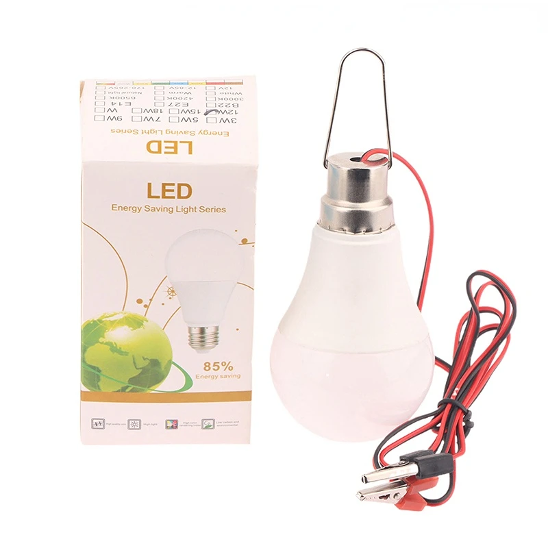 With Wire Clamp E27 LED Lamp DC 12V Led Bulb 3/6/9/12/15/18W 1.2/3M Saving Energy Bulb Outdoor Camp Tent Hanging Night Light