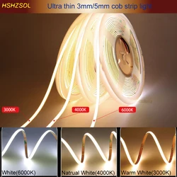 Ultra Thin 5mm 3mm FCOB LED Strip 384LEDs/m DC12V/24VSoft Flexible Light tape Warmwhite Cold White natrual white extra bright