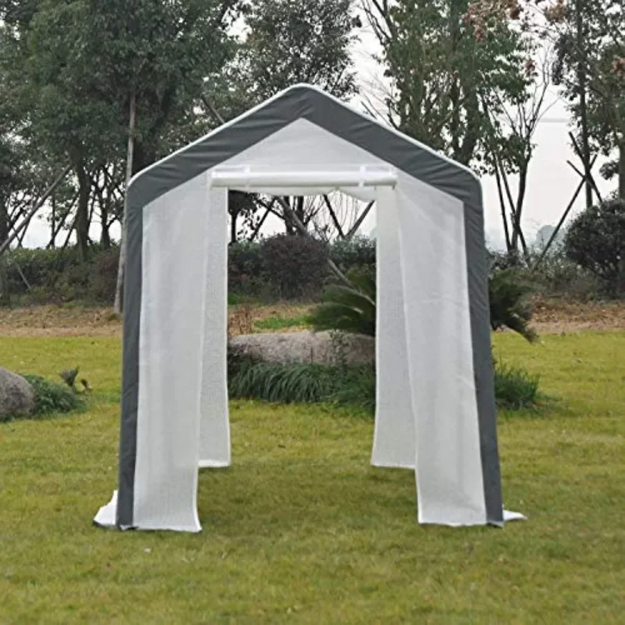 Walk-in Greenhouse for Gardening Use, White PE Fabric with Steel Frame, 4 Roll-up Windows for Ventilation and Temperature Contr