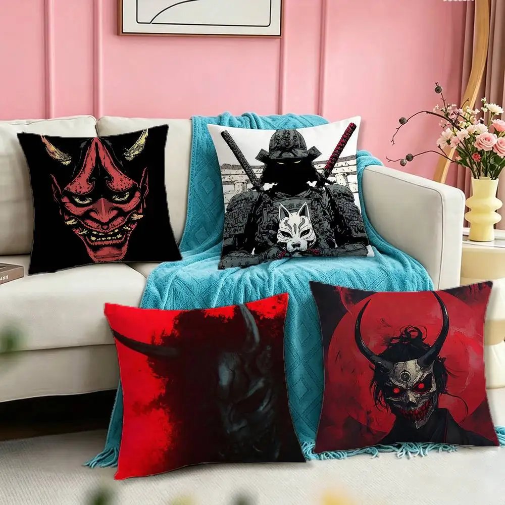 Japan Ghost Face Samurai Square Double-Sided printed Pillow Case Bedroom Bedside Pillow Sofa Cushion Cover