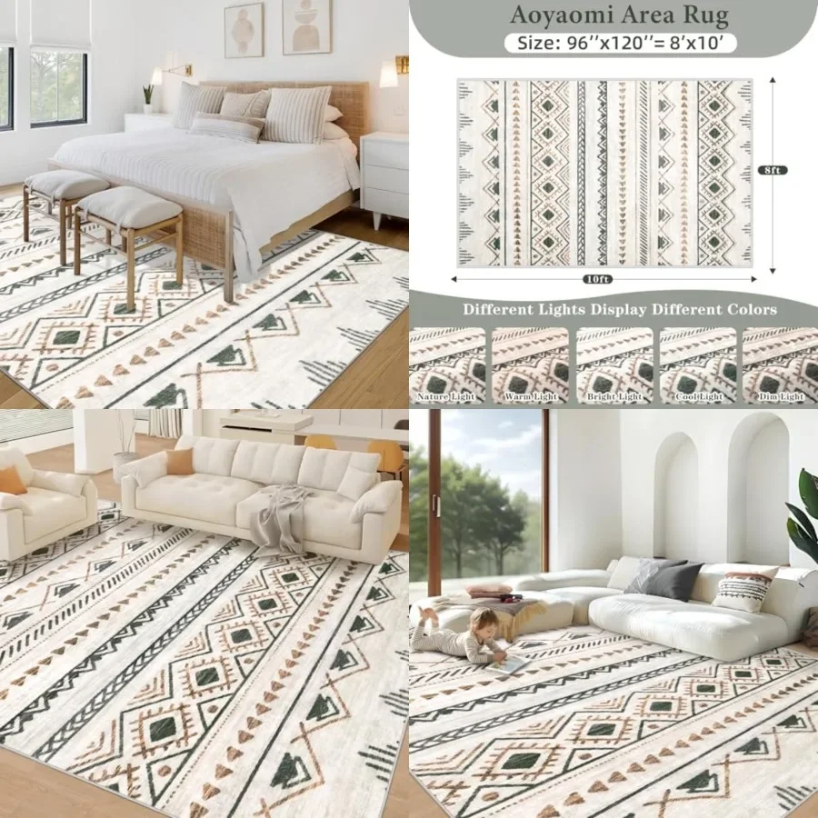 

Area Rug Living Room Rugs 8x10 - Large Soft Boho Geometric Rug, Non-Slip Foldable Washable Rugs Non Shedding Morden Indoor Floo