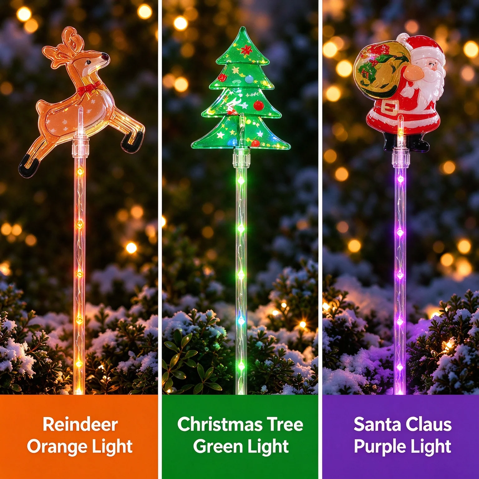 1Set of 6 Solar Christmas Stake Lights Santa Reindeer Christmas Tree LED Pathway Lights For Outdoor Garden Yard Holiday Decor