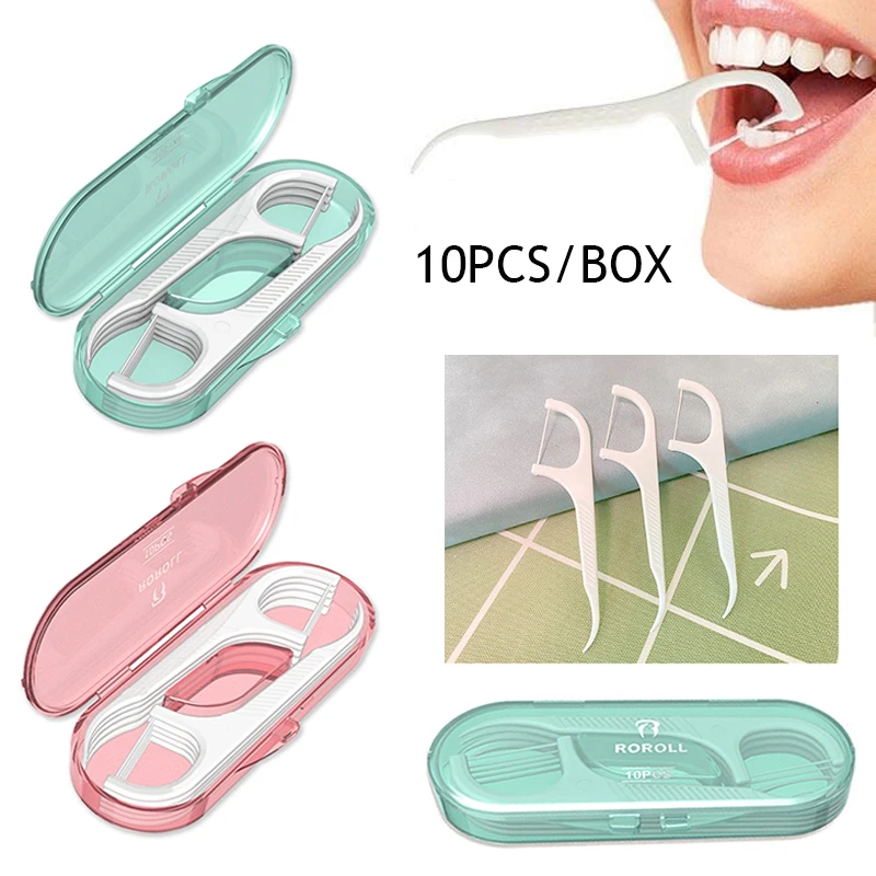 Caja de almacenamiento de hilo dental portátil, palo de limpieza práctico para el cuidado bucal, dispensador de hilo dental, 10 piezas