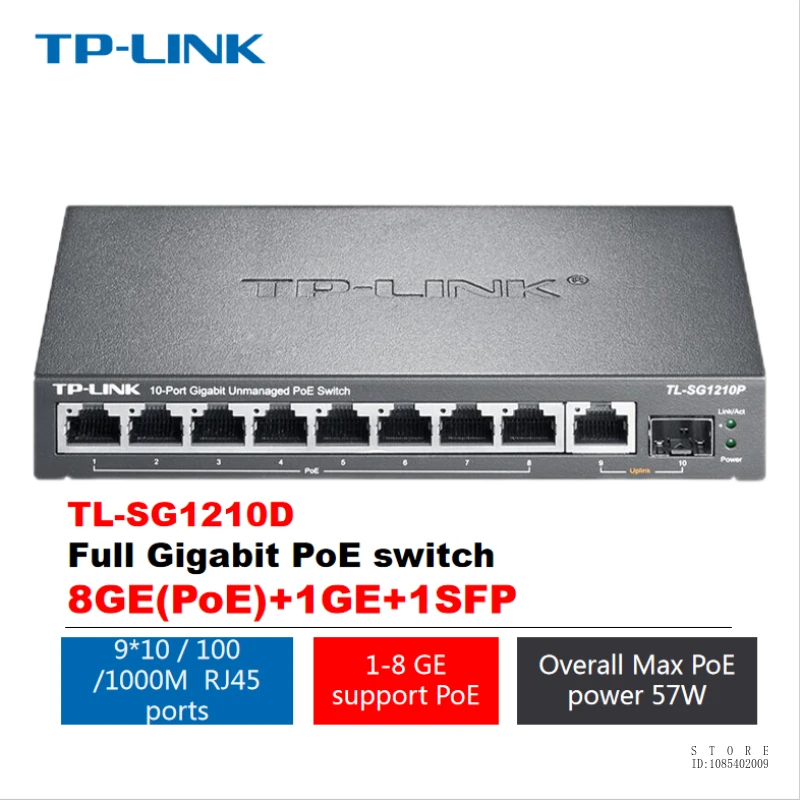 TP-LINK pełny gigabitowy 8-portowy przełącznik POE 8GE (PoE) + 1GE + 1SFP konstrukcja obudowy stalowej rozdzielacz kabla sieciowego rozdzielacz internetowy TL-SG1210P