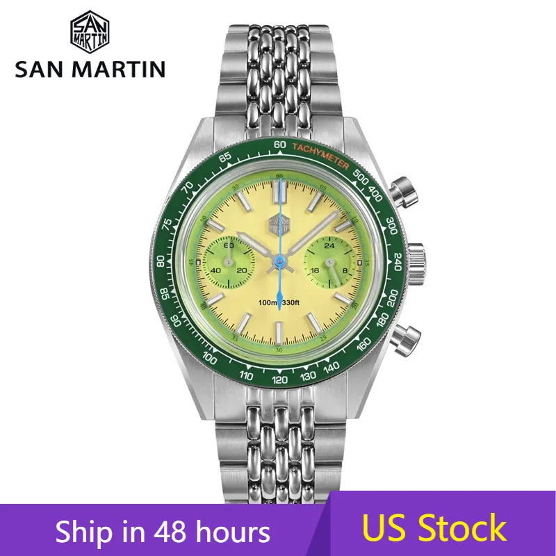 San Martin 39.5mm Chronograph VK64 Quartz Watch Original Design Men Sports Business Watches Sapphire Waterproof 10Bar Wristwatch