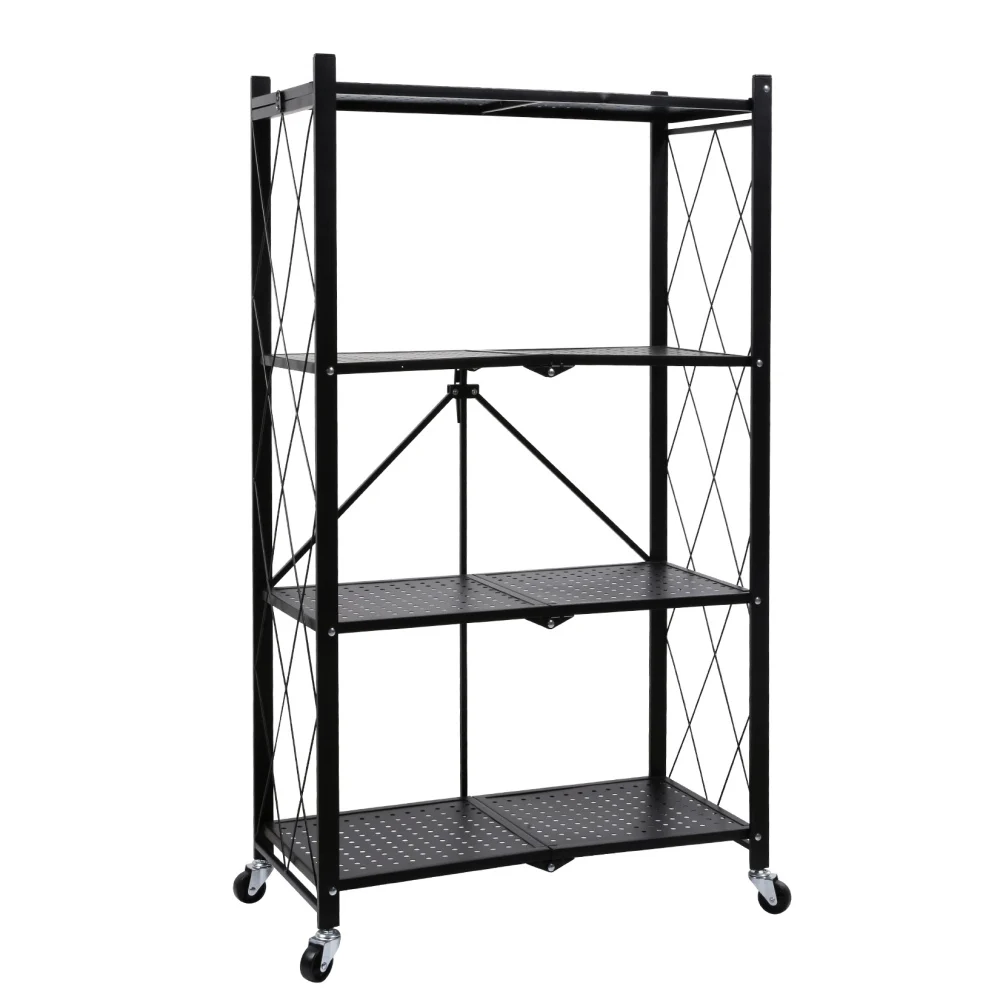 4-Tier Heavy Duty Foldable Metal Rack Storage Shelving Unit Moving Easily Organizer Shelves Great Holds up to 1000 lbs Capacity