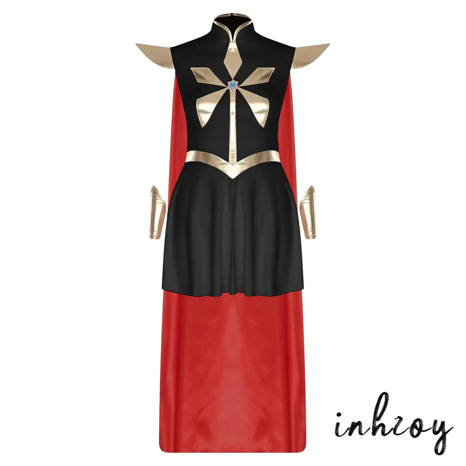 

Women Princess Cosplay Dress Metallic Gloss Dress With Detachable Cloak And Oversleeve for Halloween Cosplay Themed Party
