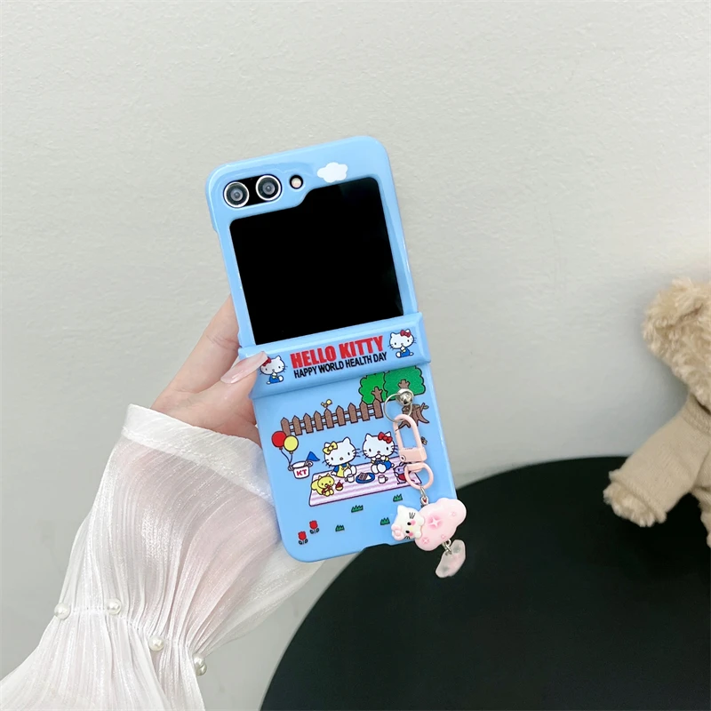 Cute Cartoon Sanrio Hello Kitty Phone Case For Samsung Galaxy Z Flip 6 5  Hard Back Cover For Z Flip 3 4 With Lanyard - AliExpress 202192403
