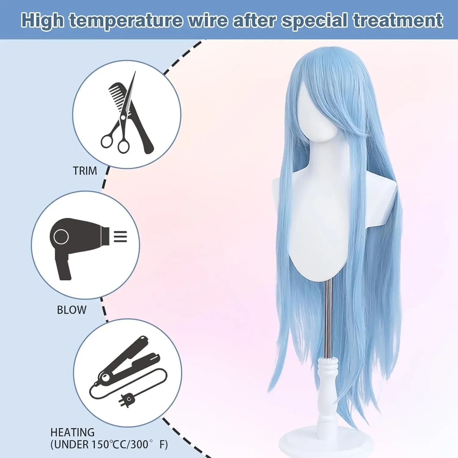 Anime Blue Archive Cosplay Wigs Long Straight Aomori Mine Light Blue Wig Heat Resistant Synthetic Hair Halloween Party WIGS