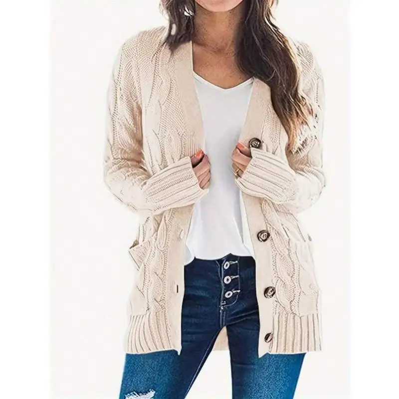 

Women's Long Sve Knitted Open Cardigan Cross-Border New Sle Coolmax Fiber Ciwalk Collar Nine Sve Length Durable