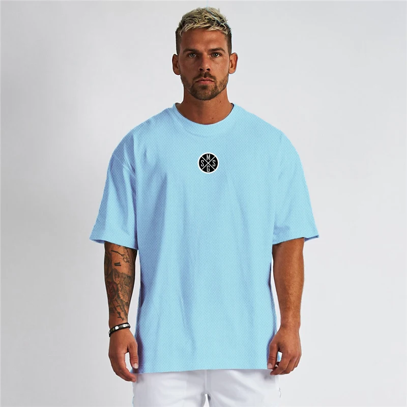 Mens Loose Oversized Half Sleeve T Shirt Mesh Quick Dry Streetwear Hip Hop Fitness T-shirt Summer Gym Clothing Workout Tee shirt