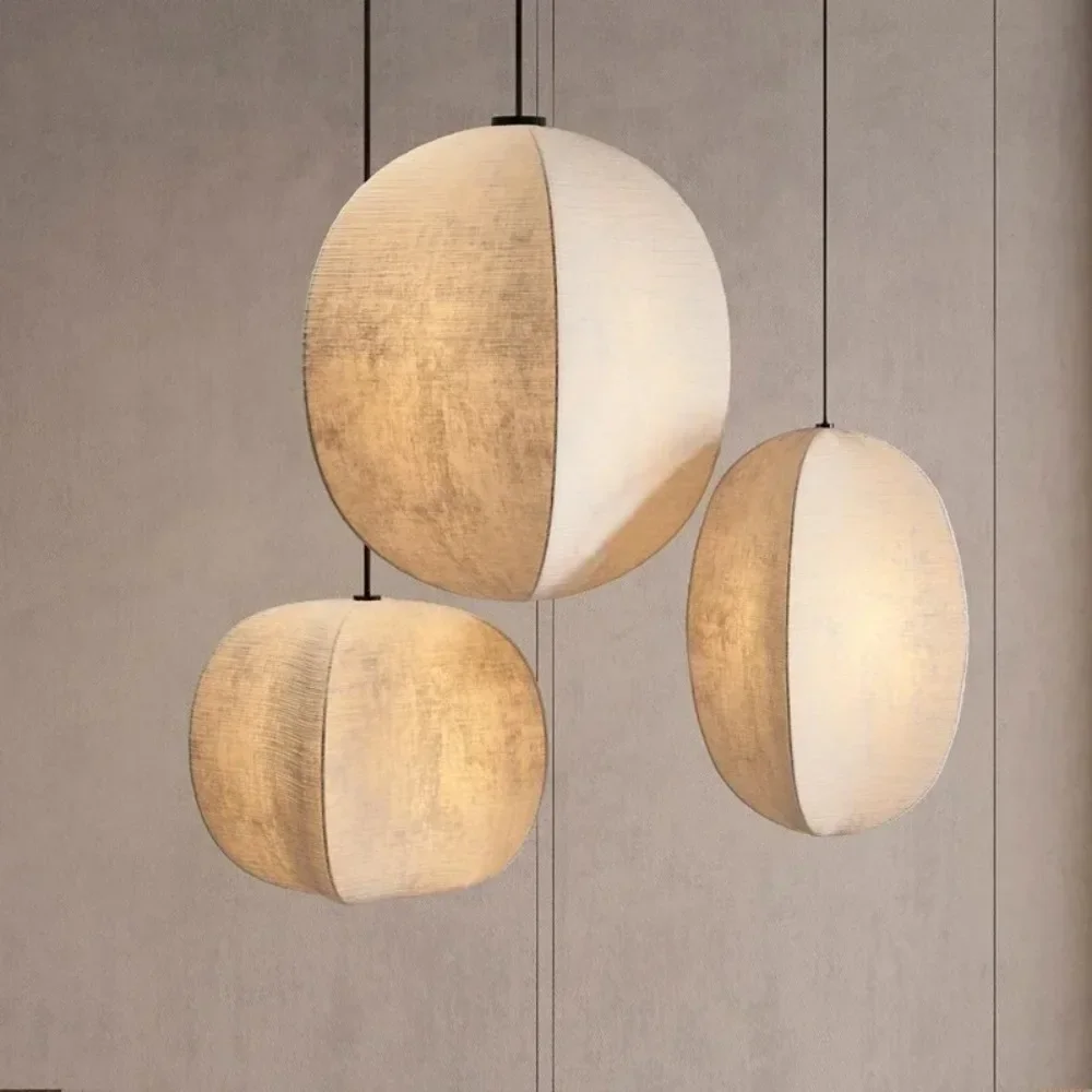 Nordic Linen Led Pendant Light Wabi Sabi Dining Room Suspend Lamps Living Room Loft Hanging Lamp Lustre Fixtures Home Decoration