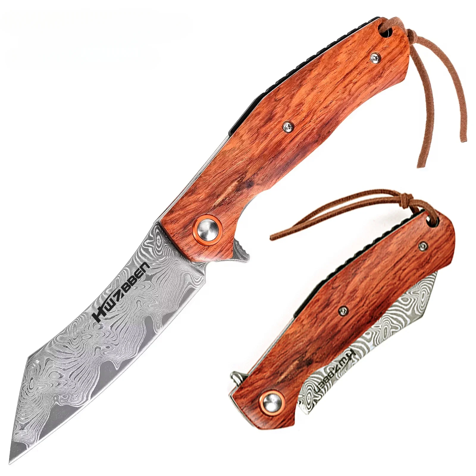 HWZBBEN J243 cuchillo plegable táctico de supervivencia Damasco mango de madera EDC cuchillo de bolsillo utilidad multiherramienta herramienta de mano autodefensa