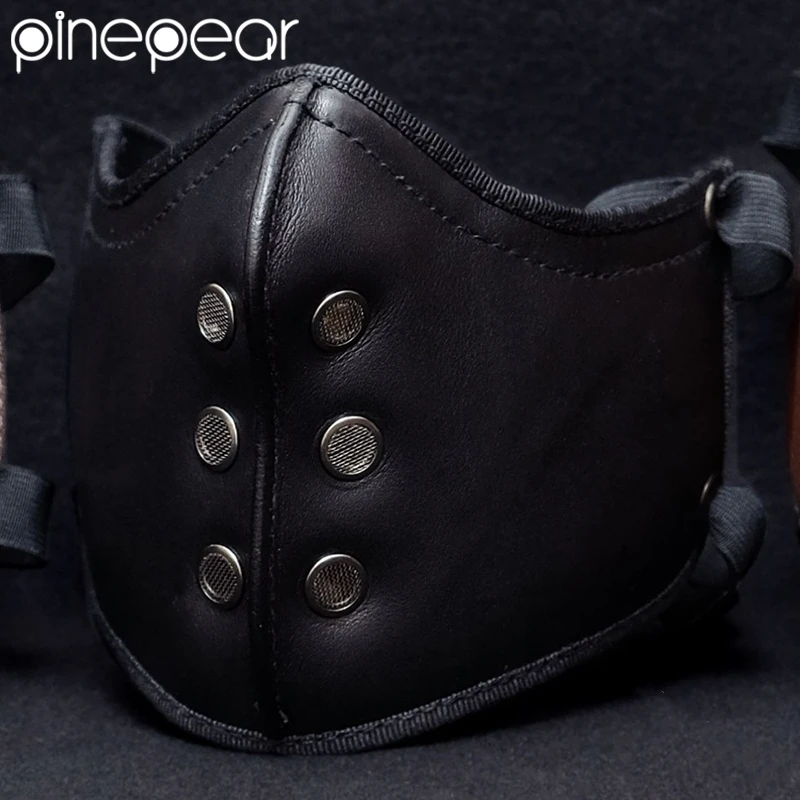 PinePear 2025 Retro Fashion Punk Leather Mask Motorcycle Biker Half Face Mask Anti-Dust Sport Masker Face Riding Outdoor Mask