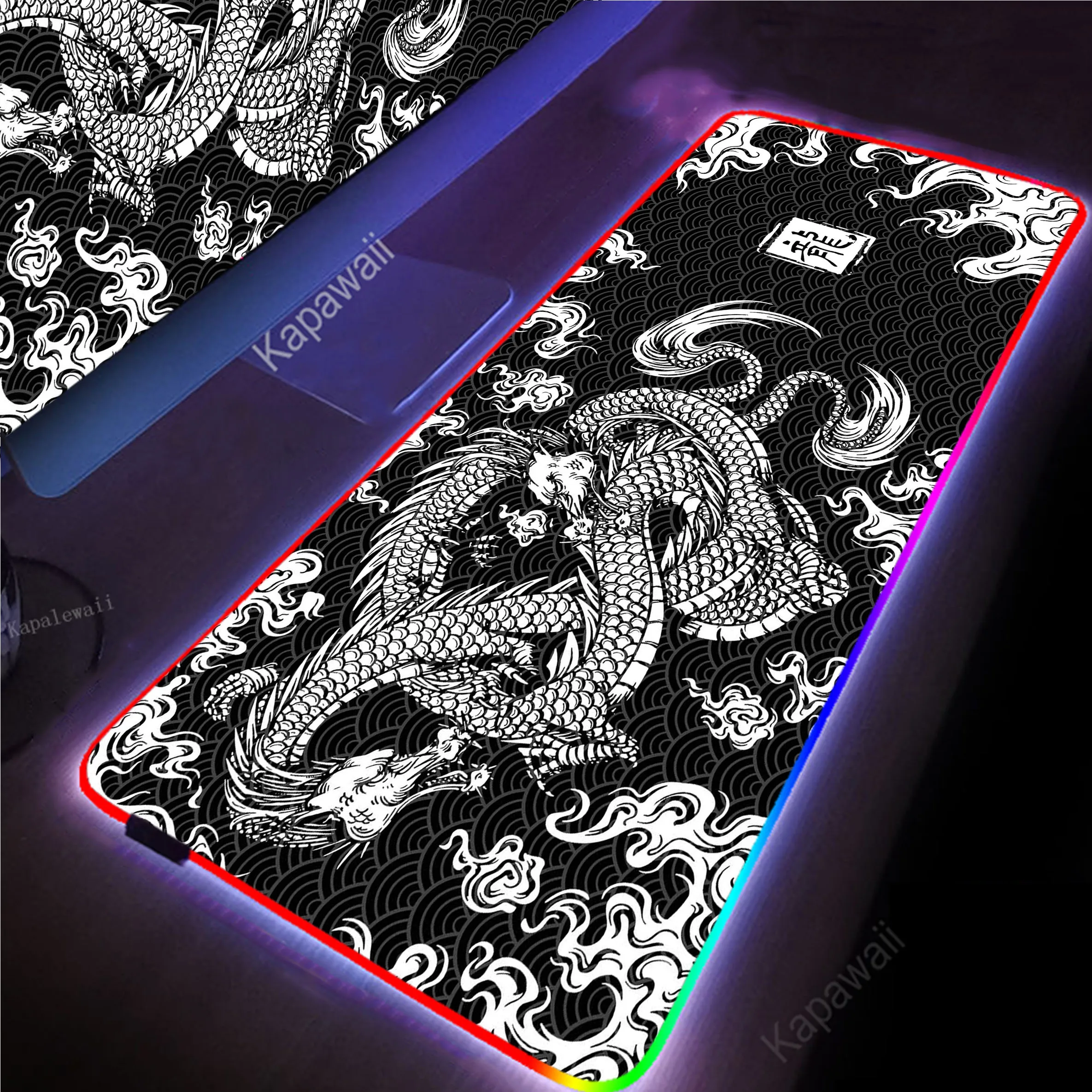 Japanese Dragon Glowing USB LED Gaming Mousepad Pc 90x40 XXL Mouse Pad Mousemat Non-slip Rubber Pads Big Desk Mat Keyboard Pads