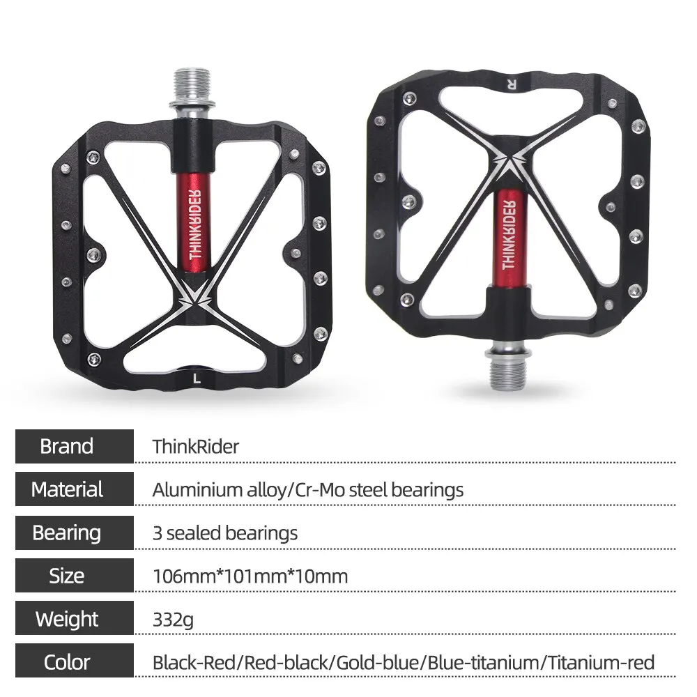 ThinkRider Flat Bike Pedals MTB Road 3 Sealed Bearings Bicycle Pedals Mountain Bike Pedals Wide Platform Accessories Part