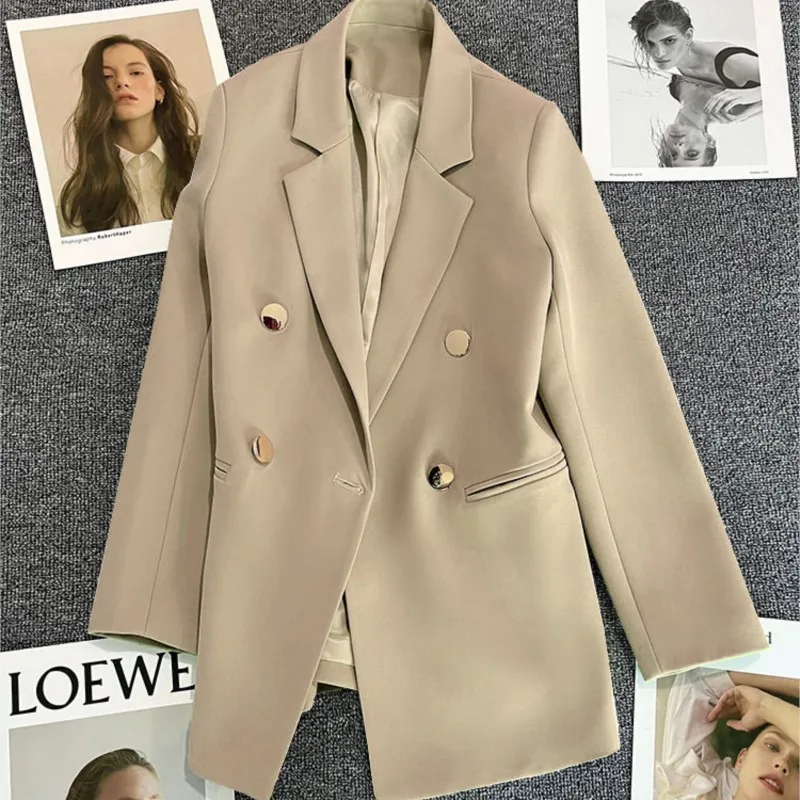 Blazer feminino casual de manga comprida, elegante casacos sólidos, casaco feminino, jaqueta senhora do escritório, primavera, outono, moda, 2024