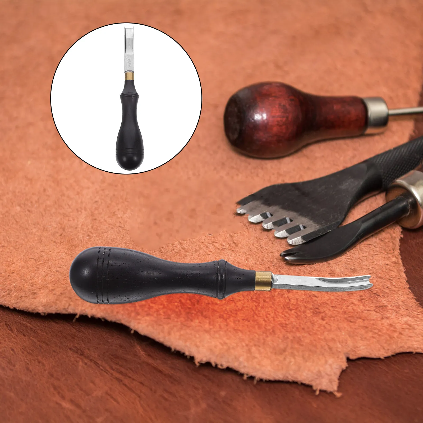 

8Mm Wide Mouth French Edge Skiving Tool Ebony Wooden Handle Sharp Skiver for Wallets Belts Bags Leathercraft Edge