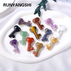 1PC Natural Crystal Stone Heart key Shape Rose Quartz Amethyst Carving Gemstone DIY Jewelry Necklace