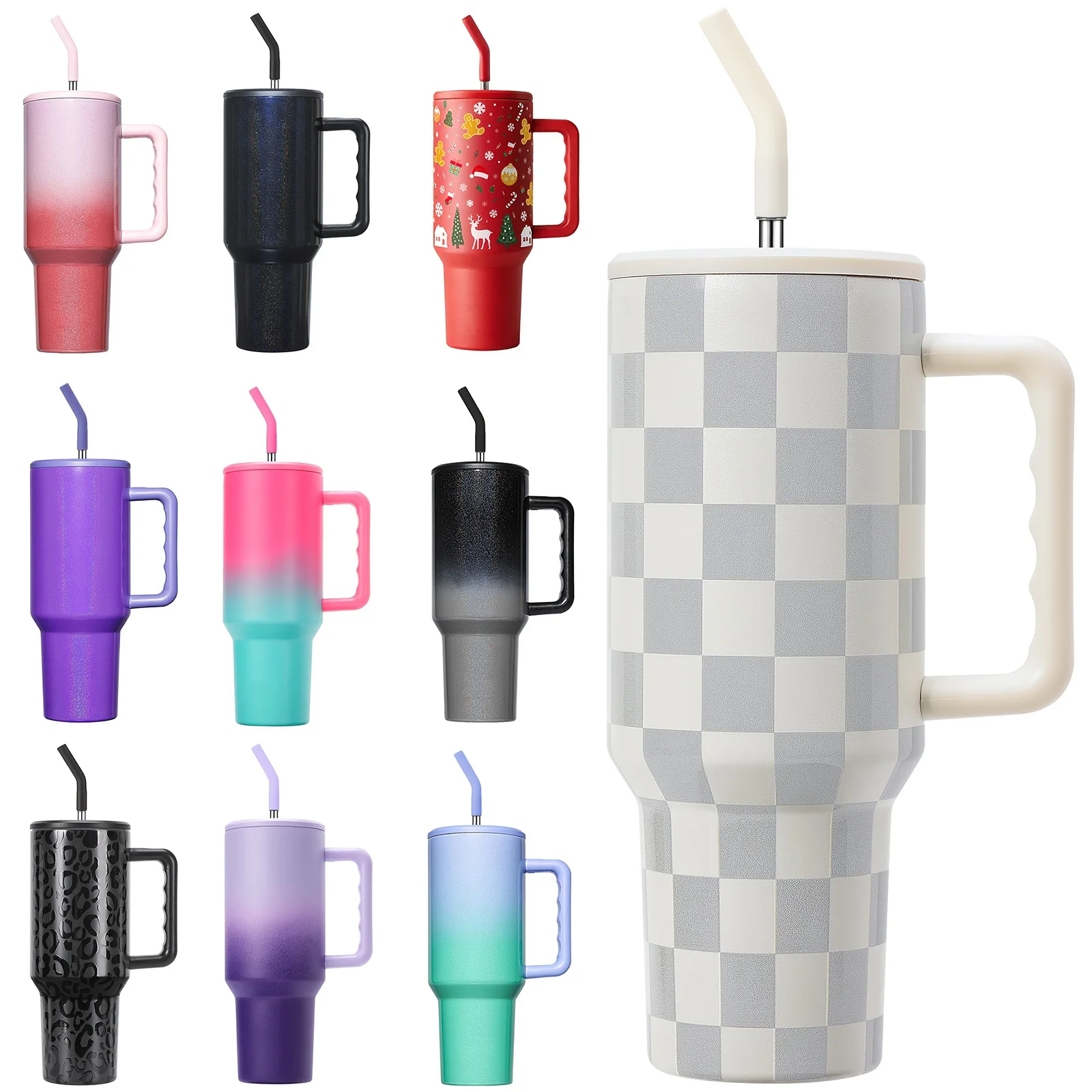 

Изолированный стакан CIVAGO на 40 унций с ручкой и соломинкой, двухъярусная дорожная кофейная кружка из нержавеющей стали с крышкой