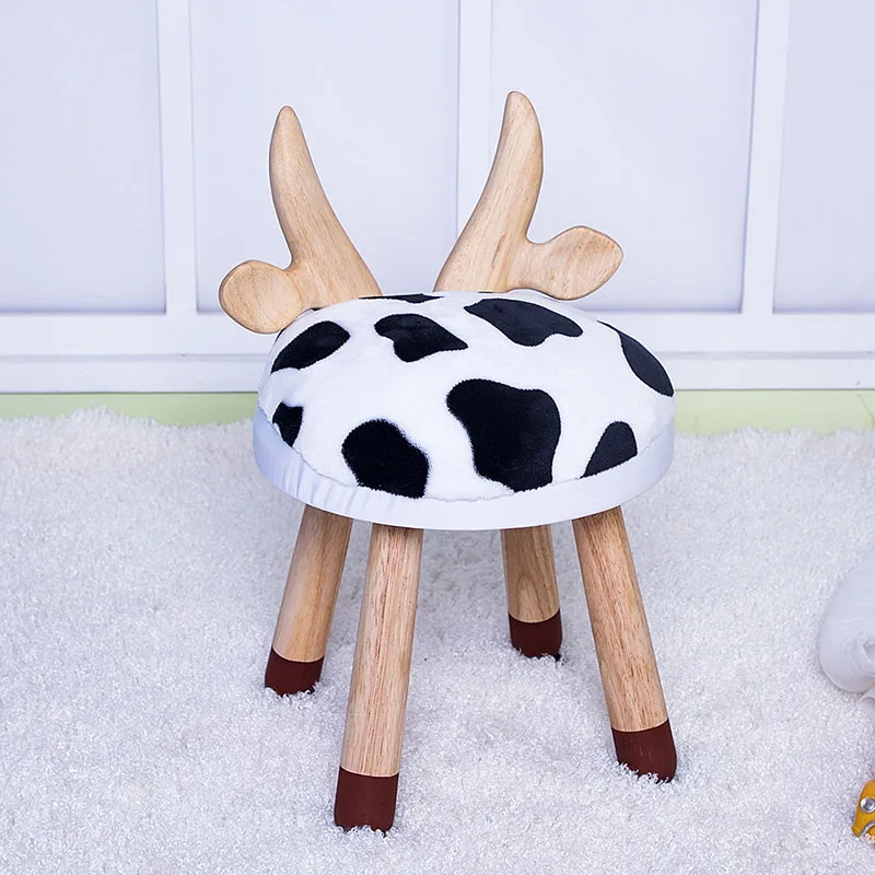 Tabouret nordique en bois massif pour enfants, chaise de bébé de dessin animé avec dossier d\'animal