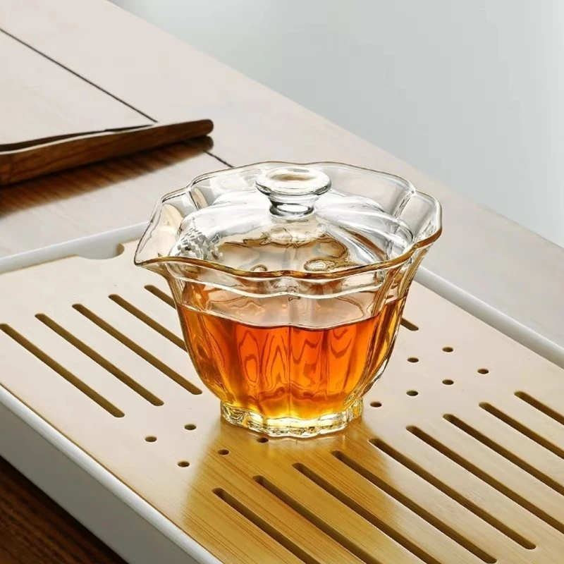 XX9B Modern Small Glass Gaiwan Glass Teas Set Practical Glass Tureen Teas Ceremony Accessories for Teas Enthusiasts Present