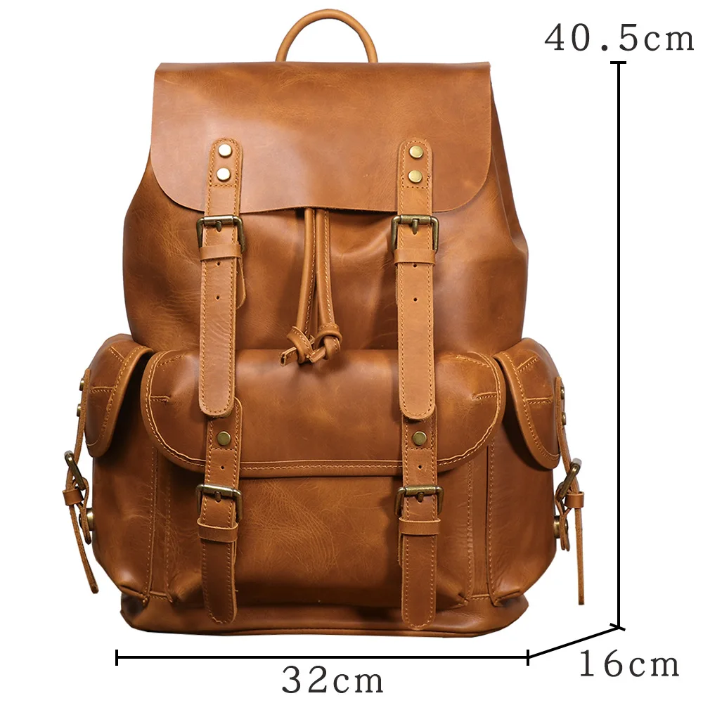 Retro handmade retro cowhide backpack personalized trendy brand leather men's backpack student trend travel leisure schoolbag