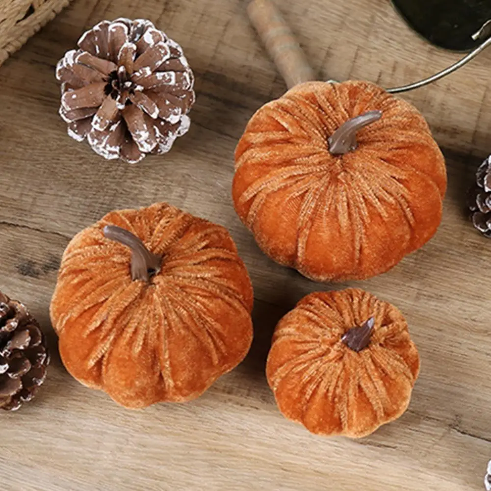 Halloween Festival Decorations Small Velvet Pumpkin Decor Thanksgiving Table Centerpiece Halloween Soft for Fall for Halloween