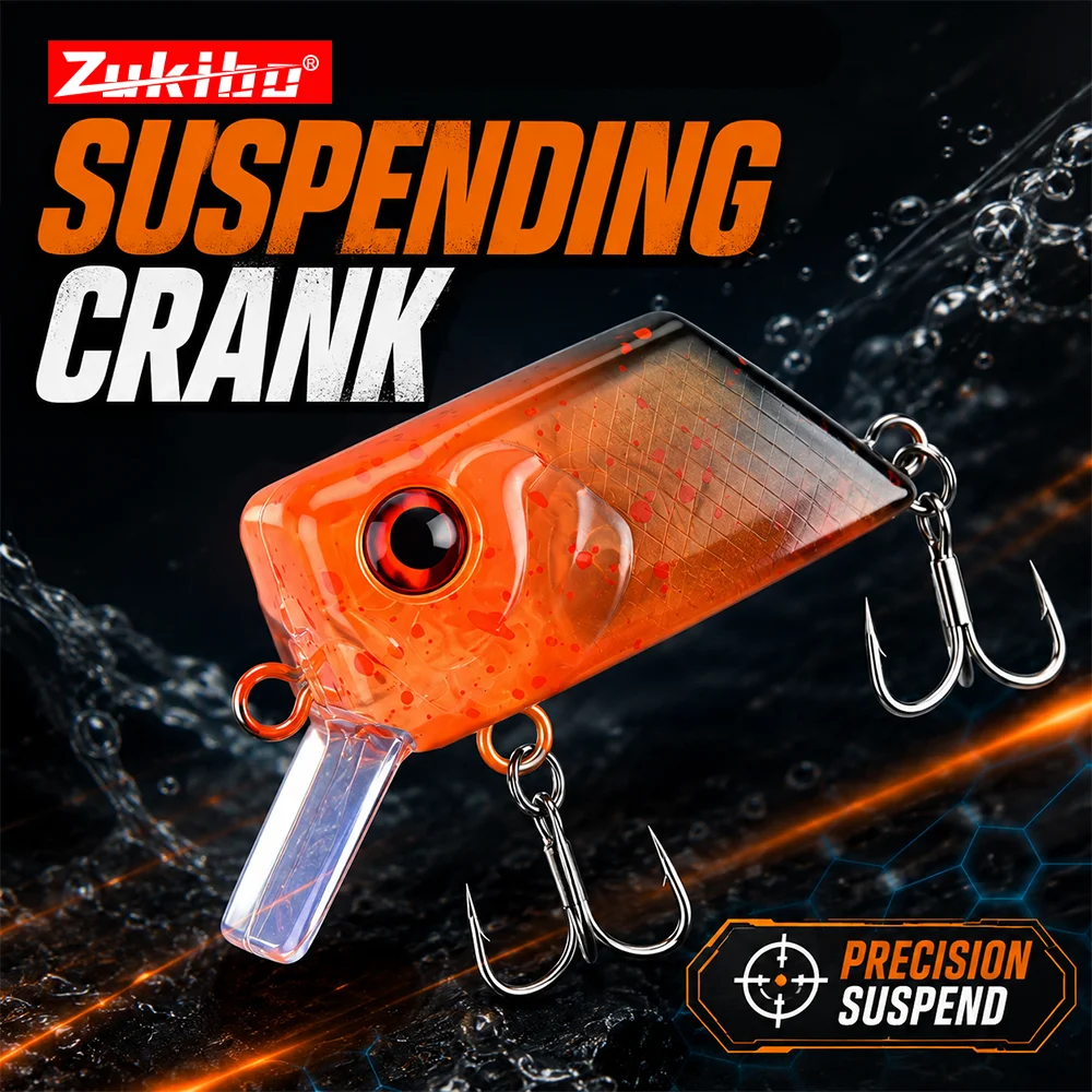 Isca de Pesca ZUKIBO Crankbait Suspensa com Bico Quadrado, Isca Dura de Longo Alcance, Micro Isca para Pesca de Robalo, Peixe Mandarim e Pesca Marinha