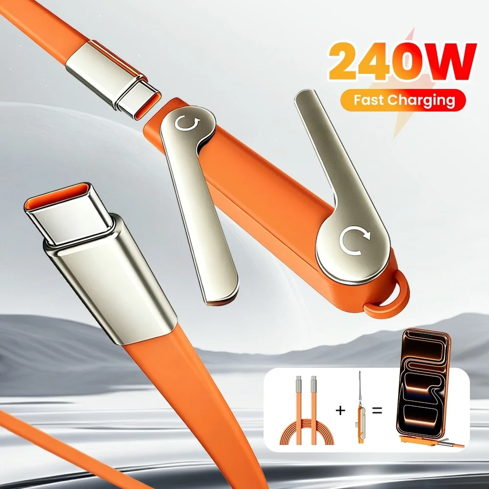 240W Type-C To Type-C Fast Charging Liquid Silicone Cable Type C Adapter Folding Phone Stand For iphone Samsung Xiaomi Huawei