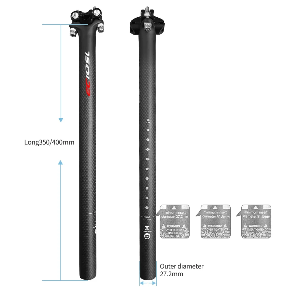 MTB carbon bike seatpost, 27.2 / 30.8/31.6mm x 350/400mm