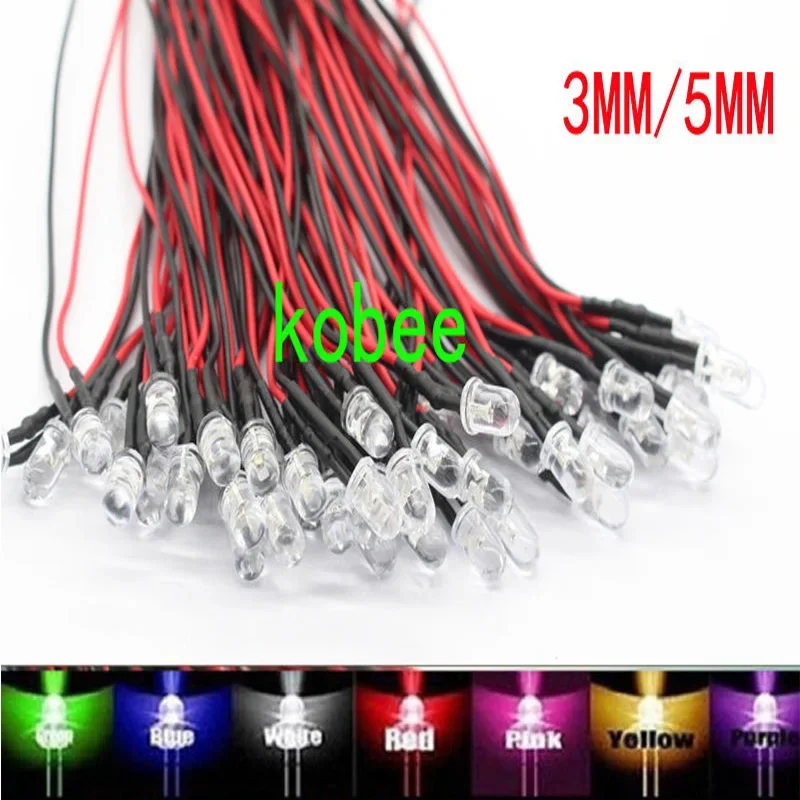 20PCS 3mm 5mm LED 12V 20cm Pre-wired White Red Green Blue Yellow UV RGB Diodo Lamp Decoration Light Emitting Diodes Pre-soldered