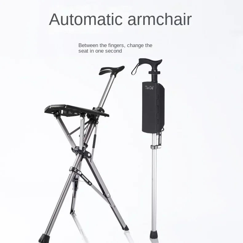 Outdoor Folding Crutch Chair Elderly Rest Crutch Stool Lightweight Non-Slip Hand Stool Multifunctional Portable Chair