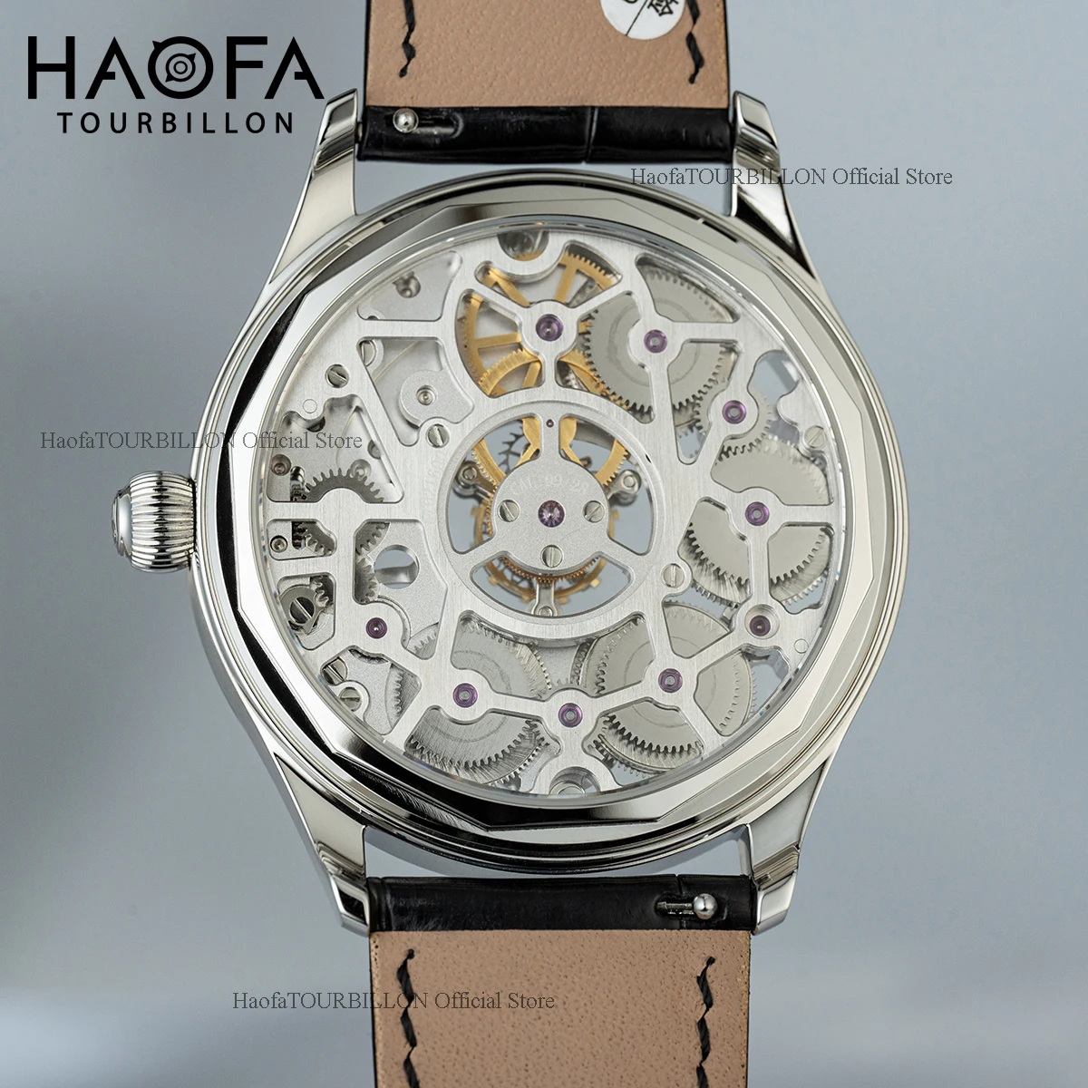 Haofa 1037 Double Skeleton Center Tourbillon Watch for Men Manual Tourbillon Sapphire Waterproof Mens Watches Business Casual