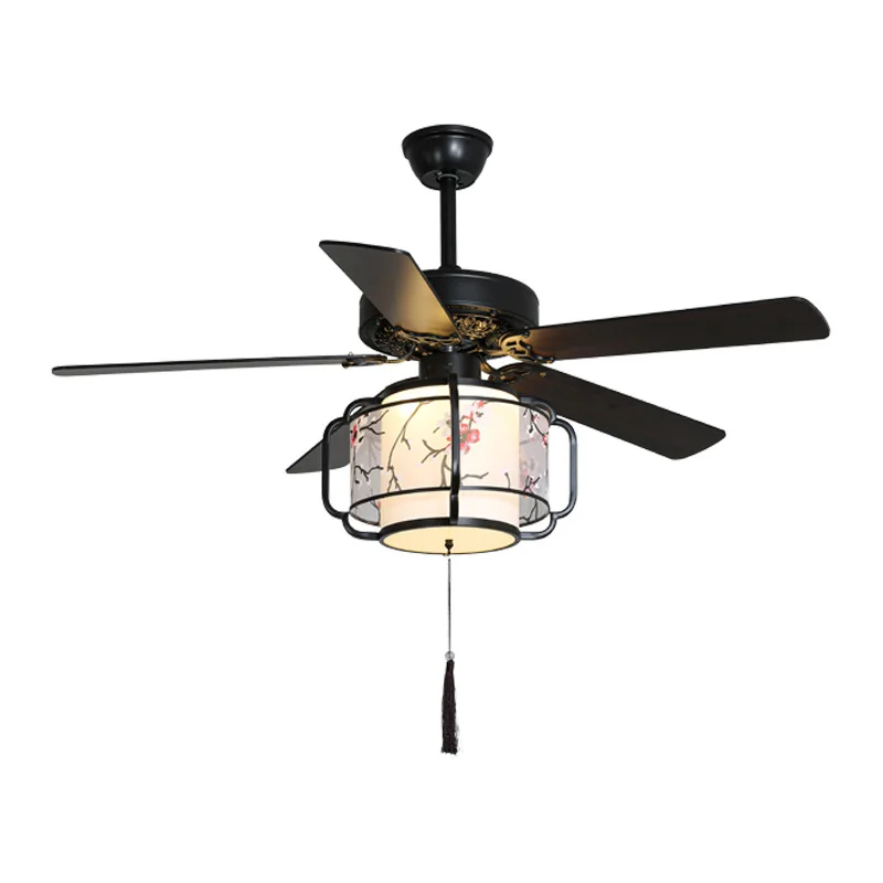 Restaurant Ceiling Fan Light Tea House Club New Chinese Courtyard Loft Variable Frequency Electric Fan Chandelier