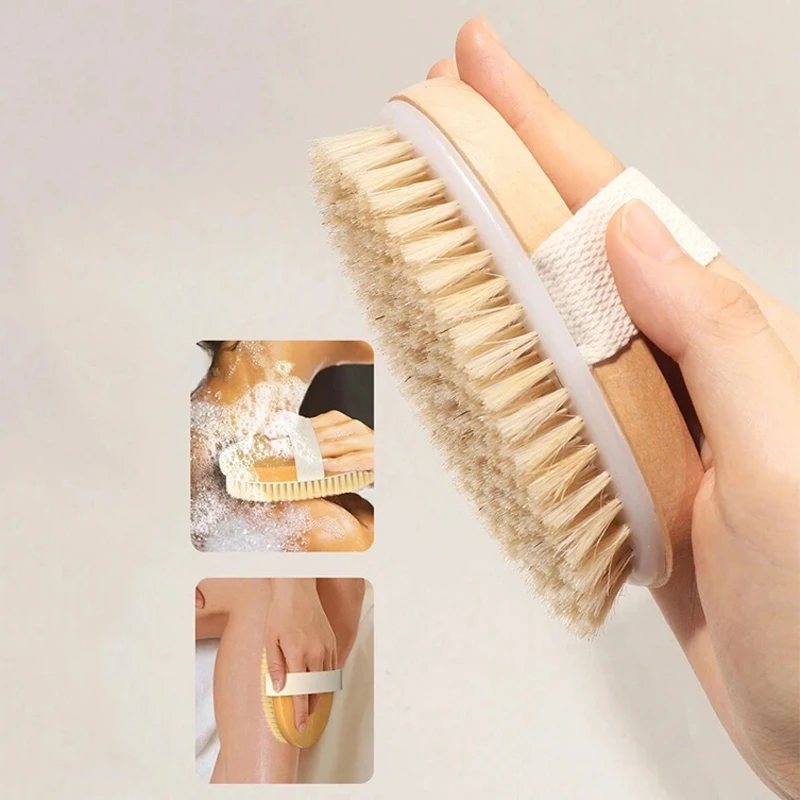 Körperbürste für nasse und trockene Haut, natürliche Schweineborsten, Peeling für trockene Haut, Körpermassage, Reinigung, SPA-Werkzeug für Cellulite, Lymphdrainage – Detail 2
