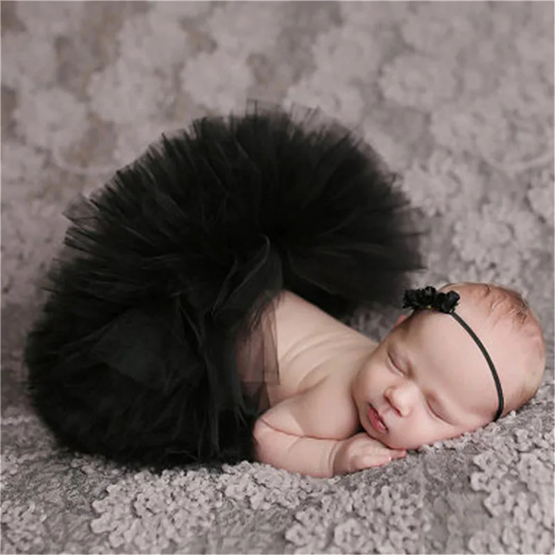 Newborn Baby Tulle Tutu Skirt Photography Props Bowknot Infant Girls Photo Props Headband Set Kids Hat Photography Accessories