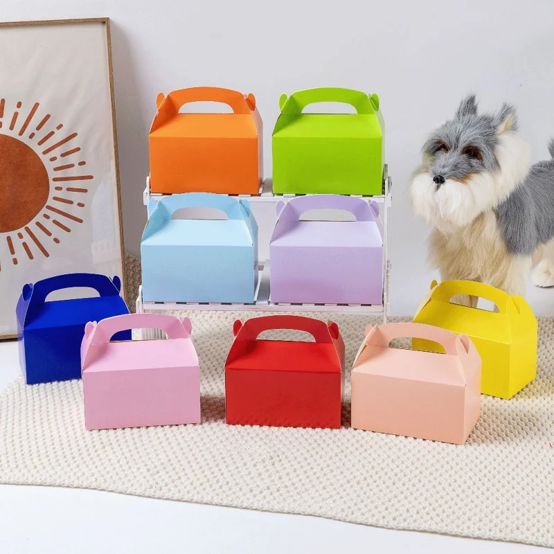 Caja de regalo de papel Kraft portátil, 12 Uds., con asa, contenedores para hornear pasteles, caja de embalaje, recuerdo de cumpleaños, fiesta de boda, suministro de decoración