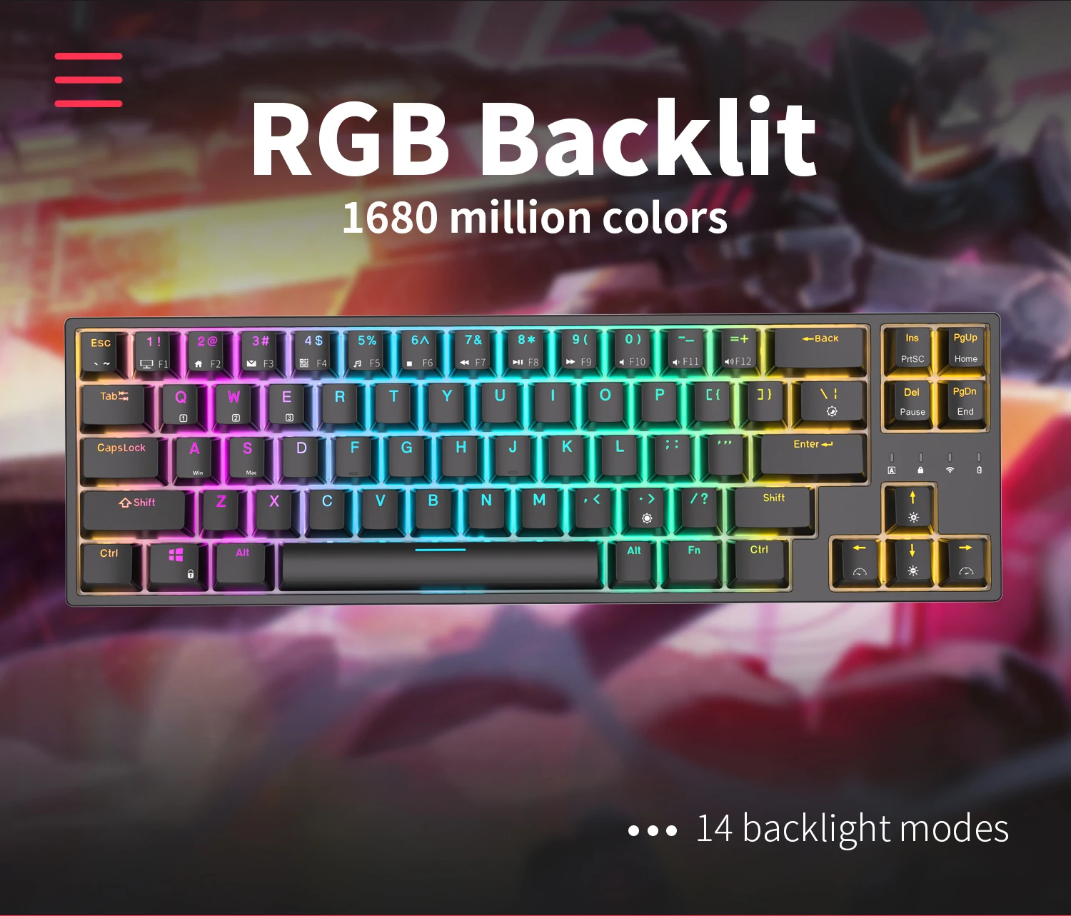 Rk871/rk68 plus 2.4g teclado mecânico sem fio bluetooth 68 teclas 65% rgb backlight teclado de jogos permutável quente royal kludge