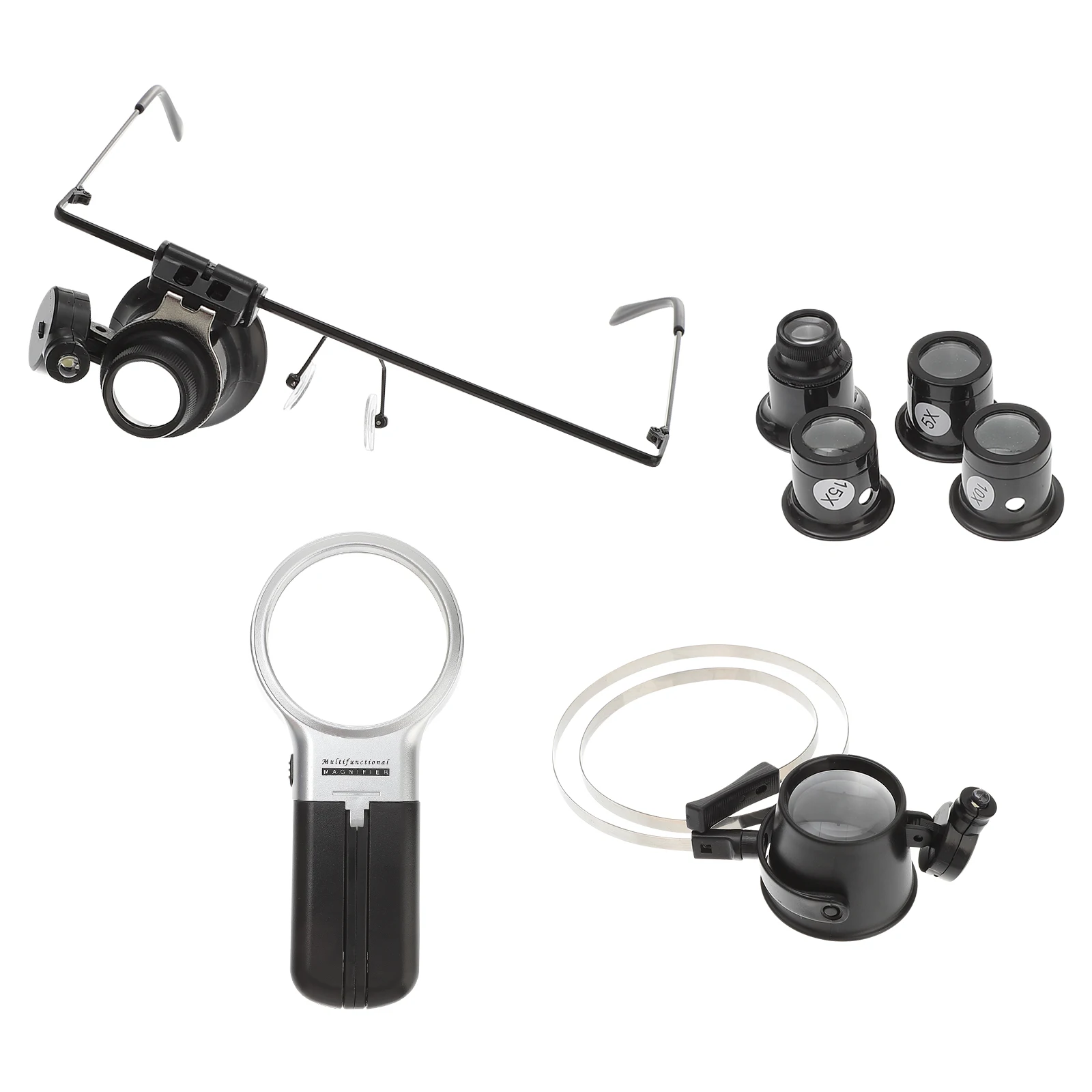 

7Pcs LED Microscope Set Multi Magnification Pocket-Sized Magnifier for Precision Work Jewelry Electronics Inspection 20X 15X 10X