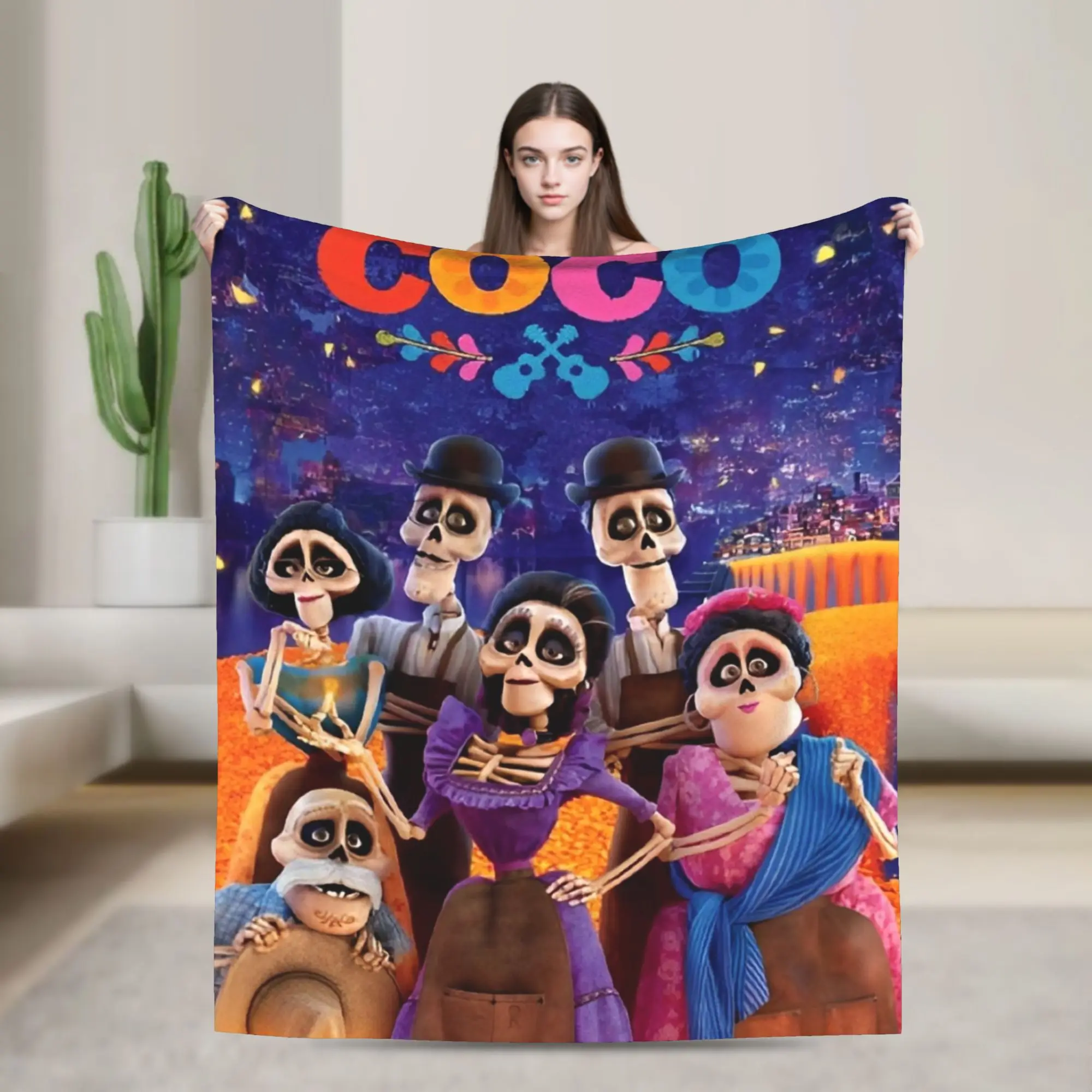 Cartoon Coco Day of The Dead Blanket Coral Fleece Plush Decoration  Breathable Warm Throw Blanket for Bedding Car Rug Piece