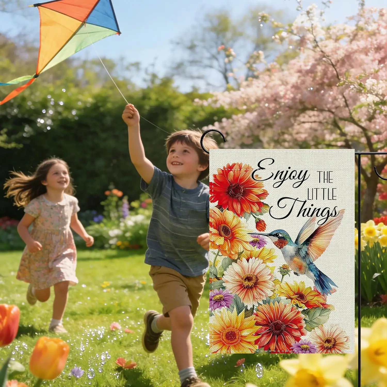 Spring Summer Hummingbird Sunflower Decorative Garden Flag, Inspirational Flower Enjoy The Little Things Small Yard Outside  AAS